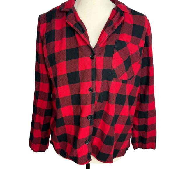 Old Navy Red Black Buffalo Plaid Flannel Button Up Shirt Women’s Size M - Picture 2 of 7